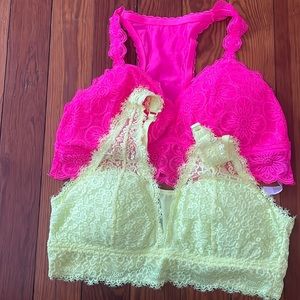 Pink and yellow lace bralettes from Aerie